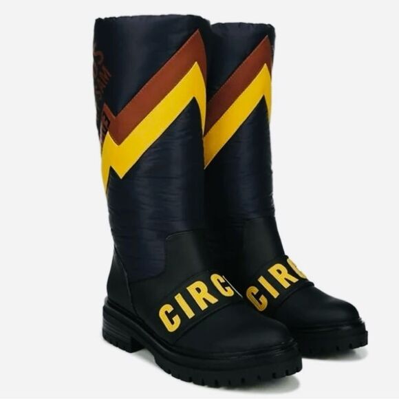 Sam Edelman Mid-Calf Flat Puffer Boots Womens Sz 6.5 Navy Yellow Water Resistant - Picture 2 of 14